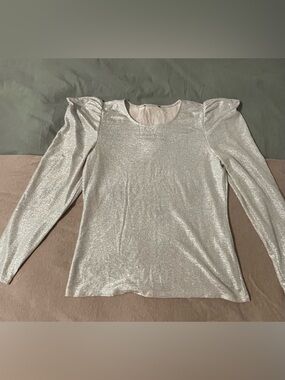I.N.C long sleeve puffed shoulders shirt Rose Pink & Metallic Silver Large